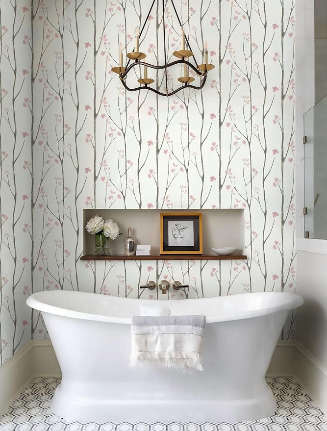 Timeet 197"x16" Floral Wallpaper Peel and Stick Wallpaper White and Pink - Image 7