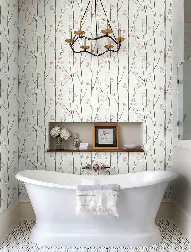 Timeet Floral Wallpaper White and Pink Wall Paper Peel and Stick Modern Contact - Image 5