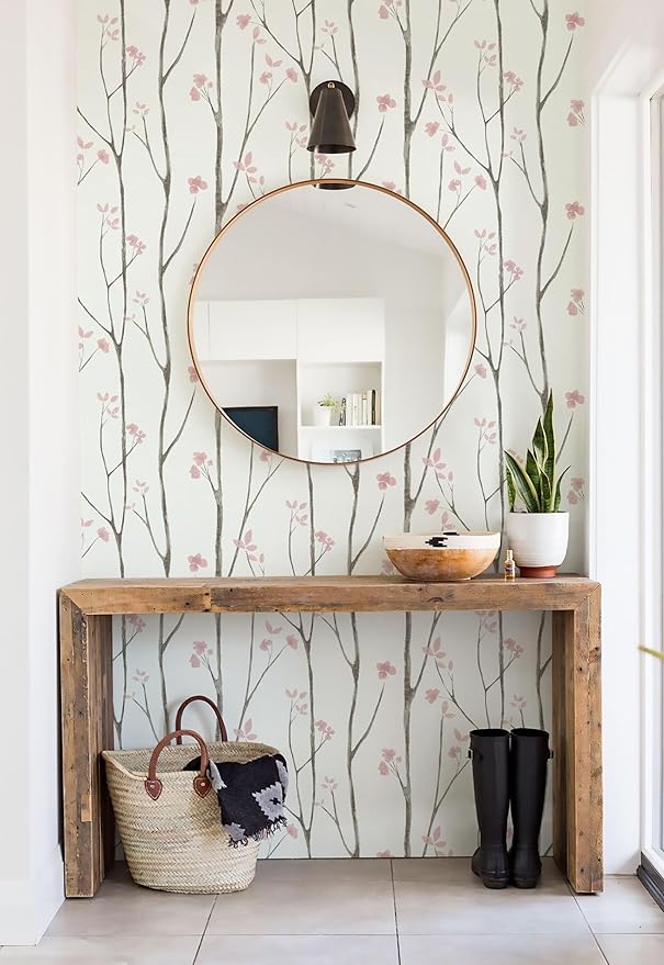 Timeet Floral Wallpaper White and Pink Wall Paper Peel and Stick Modern Contact - Image 3