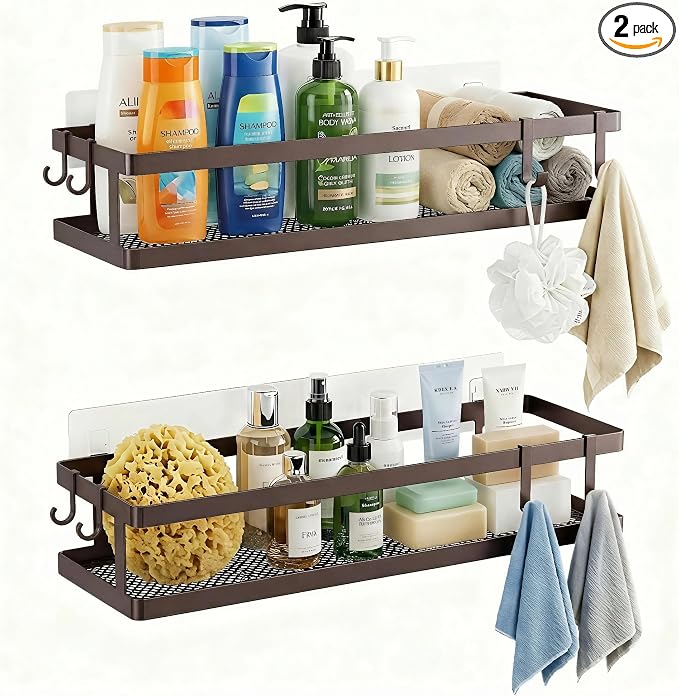 PUSDON 2-Pack 16.5" Extra Long Slim Shower Caddy, Adhesive Wall Mount Bathroom by PUSDON
