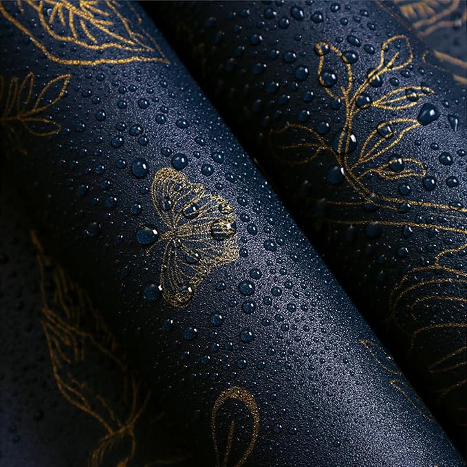 Froluya Dark Blue and Gold Vintage Floral Peel and Stick Wallpaper 17.7"x196.8" - Image 4