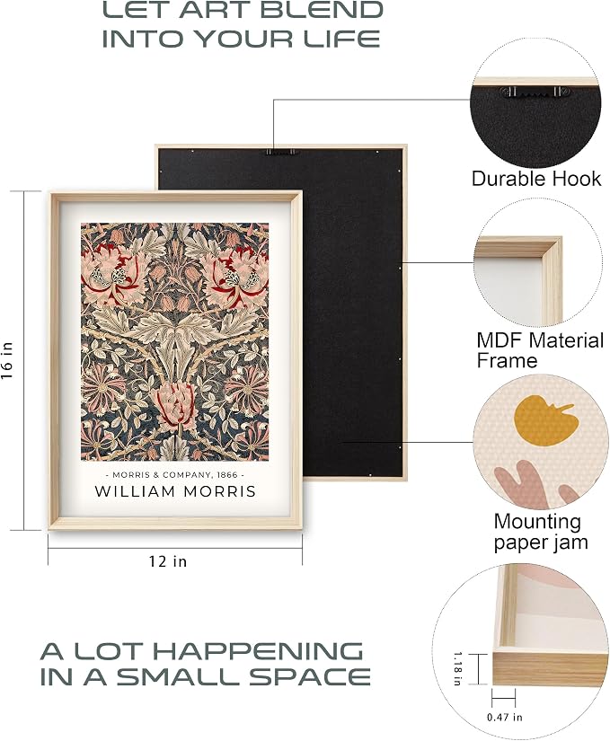 Framed William Morris Canvas Wall Art, Floral Pattern Vintage Poster Wall Decor - Image 5