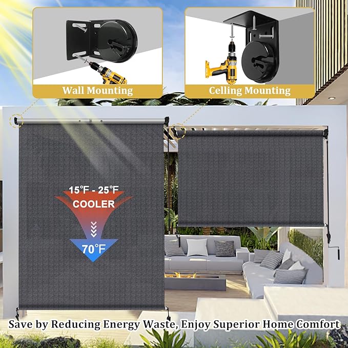 Shade&Beyond Custom Size Outdoor Roller Shades Cordless Patio Roll Up Blinds - Image 6