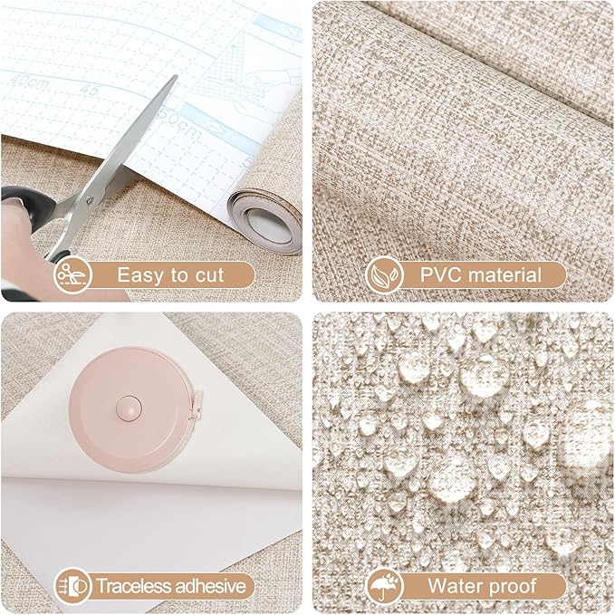 Amiya Grasscloth Khaki Wallpaper 17.3"x120" Peel and Stick Tan Faux Fabric - Image 3