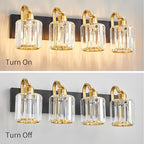 4 Light Crystal Vanity Lights for Bathroom, Modern Matte Black and Gold Wall - Image 4