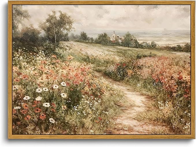 OIQArtOIQ Framed Canvas Wall Art, Vintage Decor, Landscape Nature Country by OIQArtOIQ