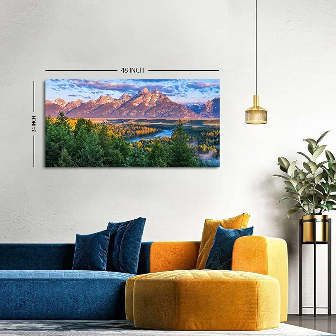 AIYISU Grand Teton Mountain Wall Art Sunset Nature National Park Posters Oxbow - Image 2