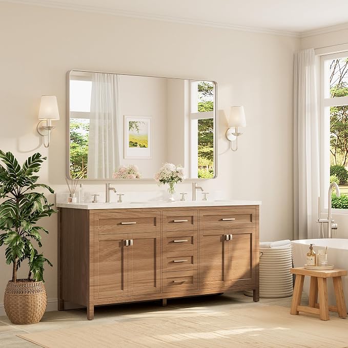 TETOTE 60 x 36 Inch Brushed Nickel Bathroom Mirror - Image 2