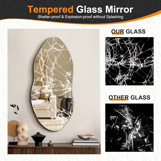 Delma Irregular Wall Mirror, Frameless Decorative Mirror - Image 5