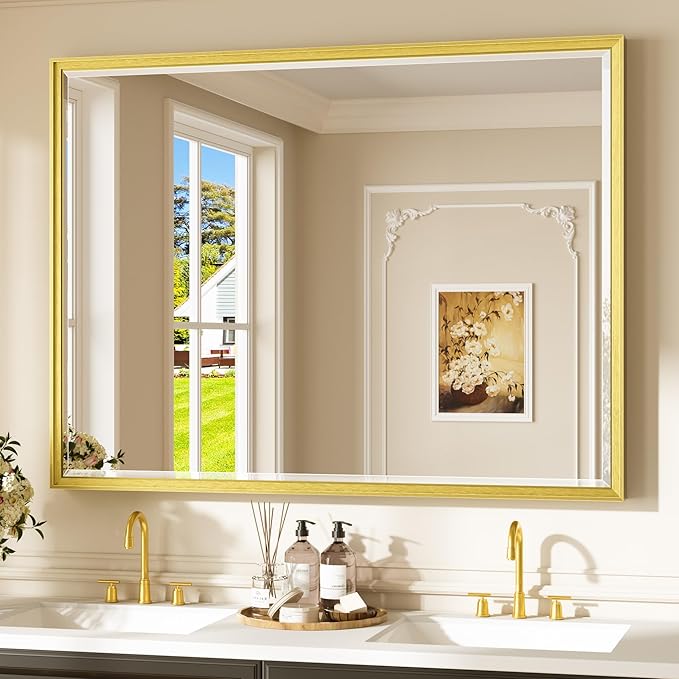 Keonjinn 48" x 36" Large Gold Bathroom Mirrors by Keonjinn