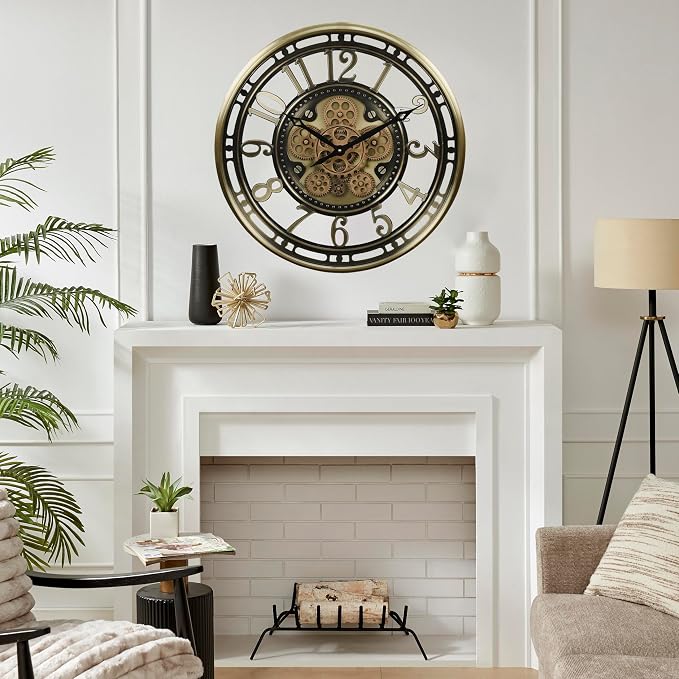CLXEAST 21 Inch Industrial Moving Gears Wall Clock, Modern Farmhouse Arabic - Image 5