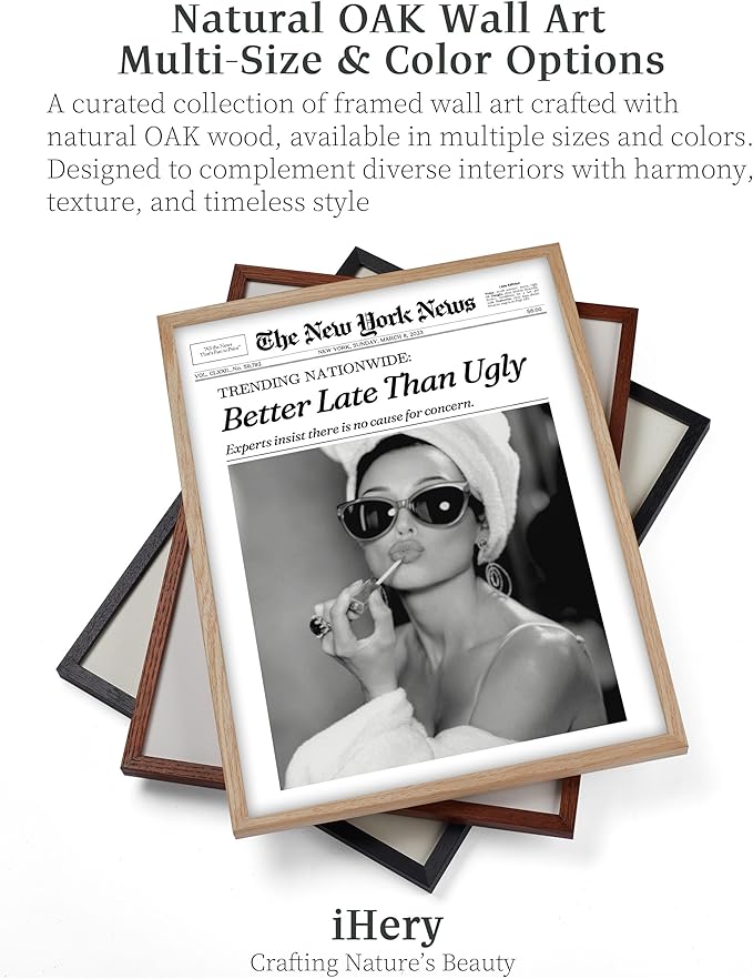 iHery Natural OAK Wood Audrey Hepburn Newspaper Trendy Framed Wall Art - Image 4