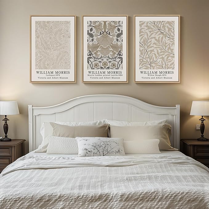 Framed Vintage William Morris Canvas Wall Art Set of 3, Large Neutral Floral - Image 4
