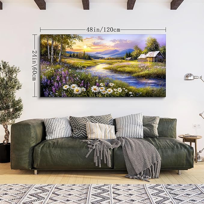 SERIMINO Large Wall Art for Living Room, River Landscape Wall Art, Meadow - Image 4