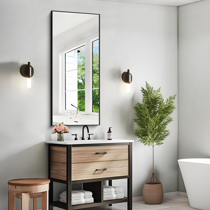 KOCUUY Black Bathroom Mirror, 20x48 Inch Rectangle Mirror - Image 2