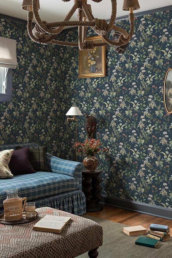 Simon&Siff Vintage Peel and Stick Wallpaper Blue Floral Wallpaper Wildflowers - Image 3