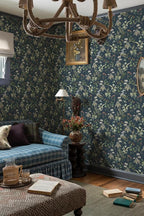 Simon&Siff Vintage Peel and Stick Wallpaper Blue Floral Wallpaper Wildflowers - Image 2