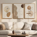 Framed Neutral Abstract Boho Wall Art Bedroom, 3 Piece Brown Black Botanical by Cuspin