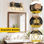 FadimiKoo Rustic Style Wood Bathroom Wall Sconces, 2-Light Black Gold Bathroom - Image 3