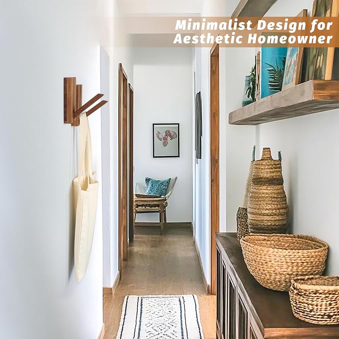 Foldable Wall Hooks 2Pack: Rustic Wooden Coat Hooks Mounted - Image 7