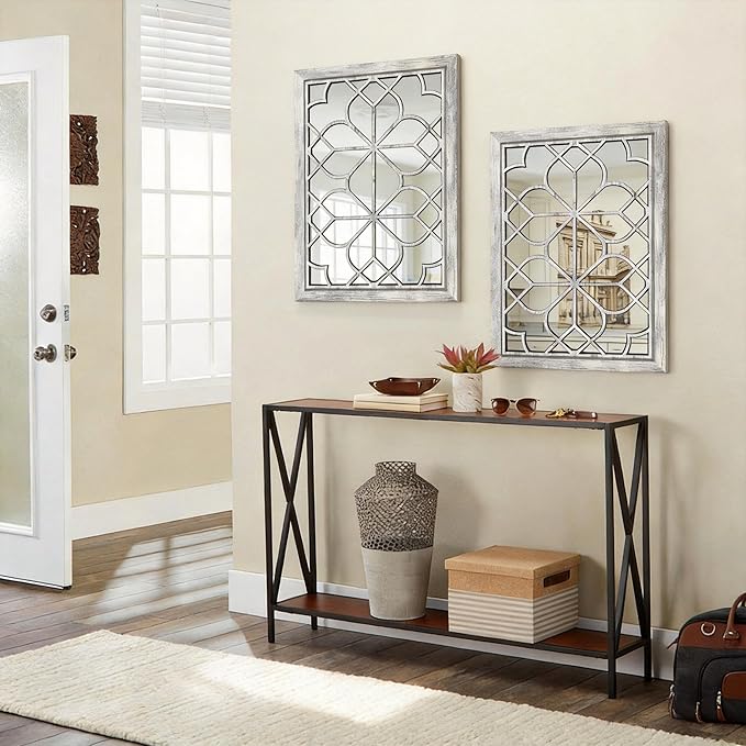 Set of 2 19x26 Inch Large Grey Shatterproof Rectangular Wall Mirrors, Boho - Image 5
