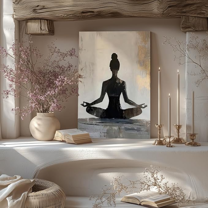 GELDSTEI Framed Zen Wall Art, Modern Yoga Girl Canvas Painting, Tranquil - Image 2