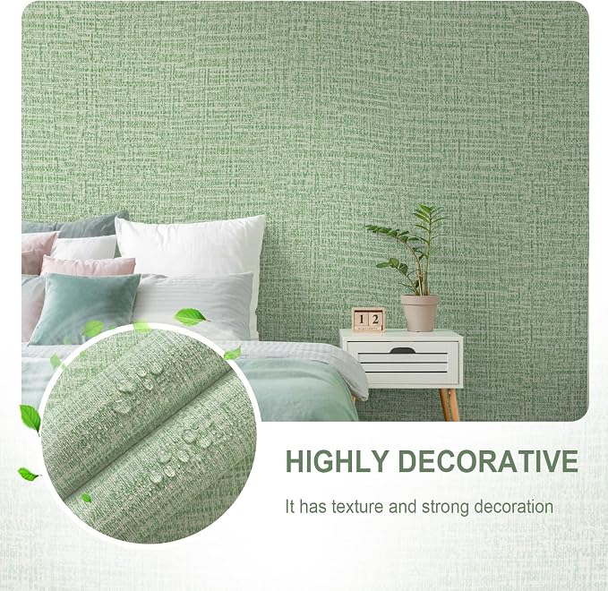 Guvana Grasscloth Peel and Stick Wallpaper Green Textured Contact Paper Modern - Image 6