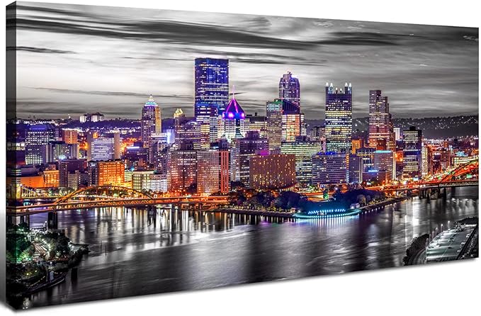 Large Pittsburgh Wall Art Black and White City Skyline Wall Decor by HOME