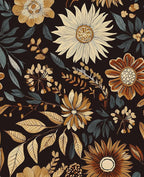 Boho Floral Wallpaper Peel and Stick, Vintage Dark Sunflower Contact Paper by VOLEAARWALLPAPER