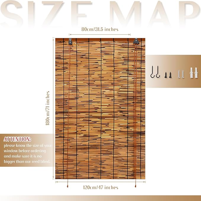2 Pack Bamboo Reed Roll-Up Blind Shades - Image 8