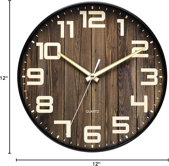 NUOVO 12Inch Wall Clock Dark Brown Number Quartz Large Decorative Silent Wall - Image 2