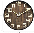 NUOVO 12Inch Wall Clock Dark Brown Number Quartz Large Decorative Silent Wall - Image 2