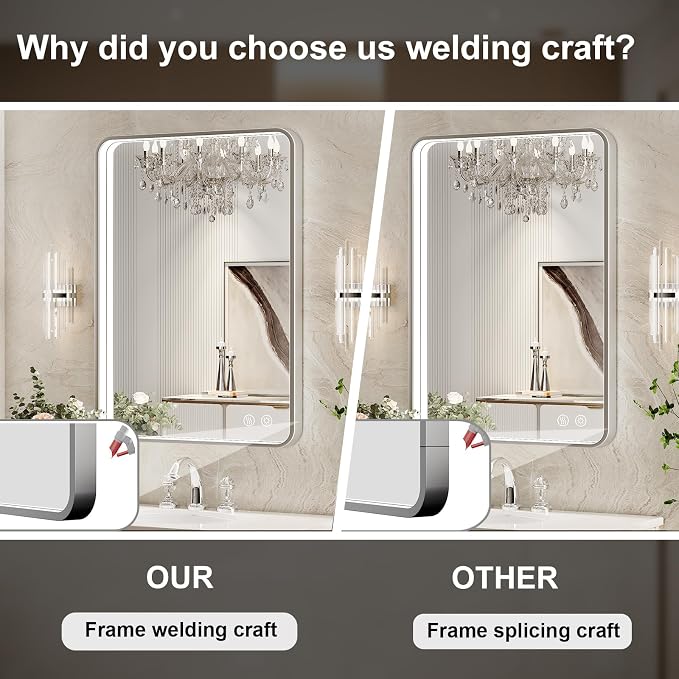 28x36 Inch LED Mirror for Bathroom, Brushed Sliver Metal Frame Lighted Vanity - Image 6