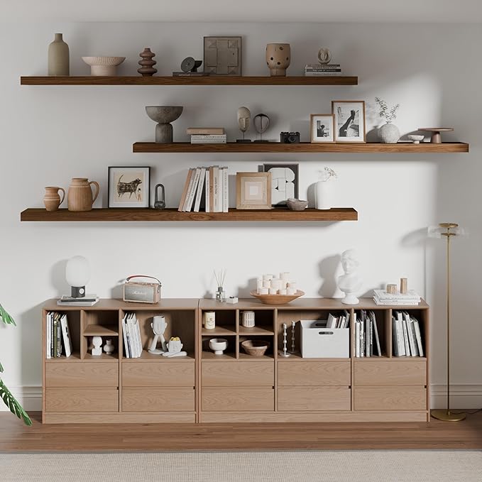 ROGMARS 72 Inches Long Walnut Floating Shelves, Rustic Solid Wood Farmhouse - Image 2