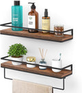 Meangood Floating Shelves Wall Mounted Set of 2, Towel Bar Rustic Wood Wall by Meangood