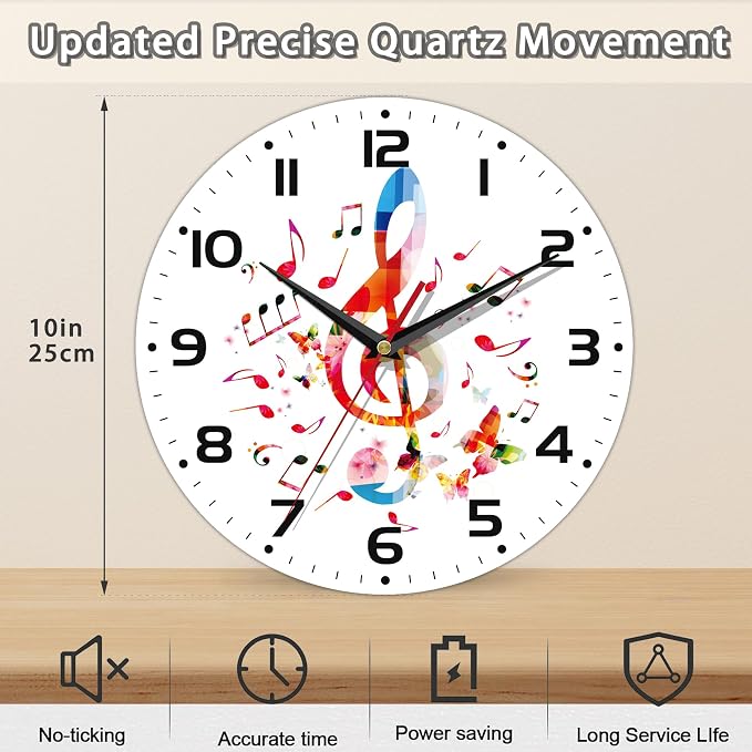 Clock for Living Room, Colorful Music Notes Wall Clock, Contemporary Home Decor - Image 2