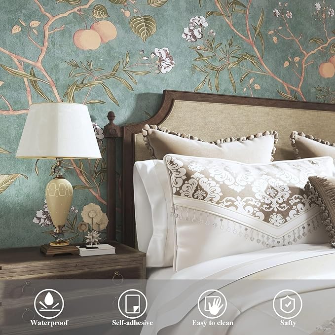 Laatse Green Floral Wallpaper Peel and Stick Bird Wallpaper 17.5" x 393" - Image 5