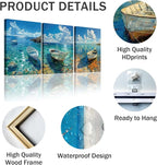 Ocean Seascape Wall Art Nautical Boat on Beach Canvas Picture Framed Art - Image 3