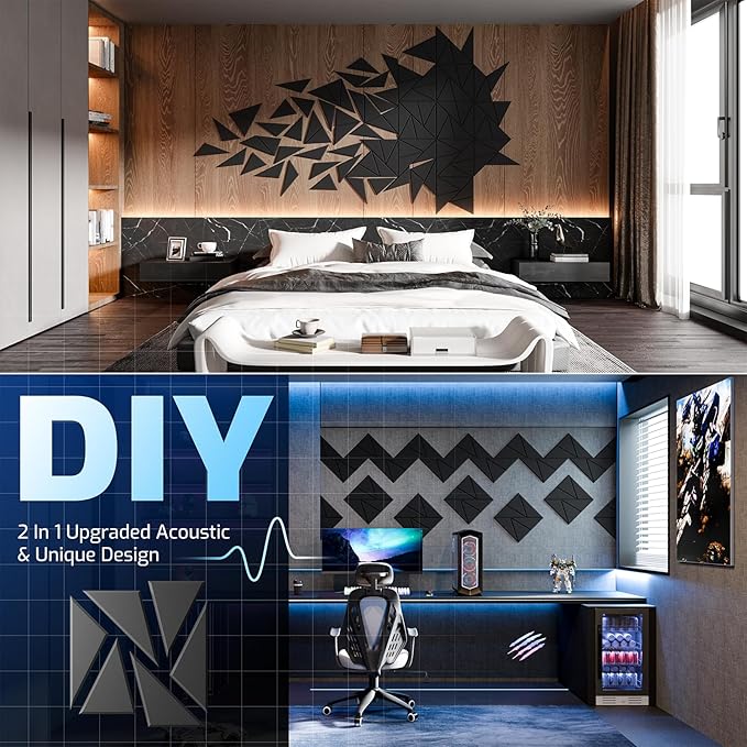 8 Pack Acoustic Panels with Self-Adhesive, Sound Panels High Density, - Image 3