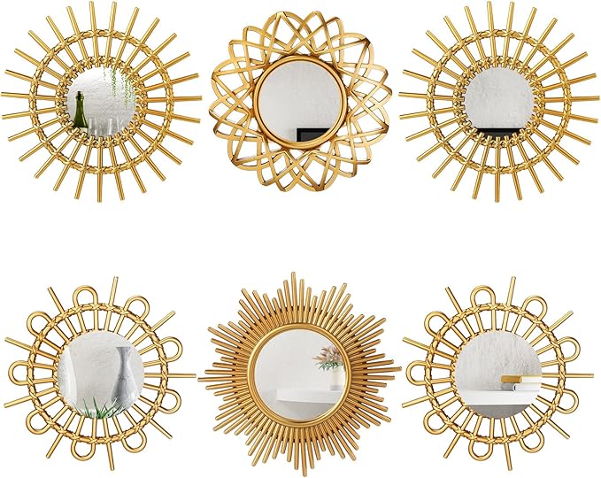 Namalu 6 Pcs Sunburst Mirror for Wall Decor, Small Circle Sun Espejos by Namalu