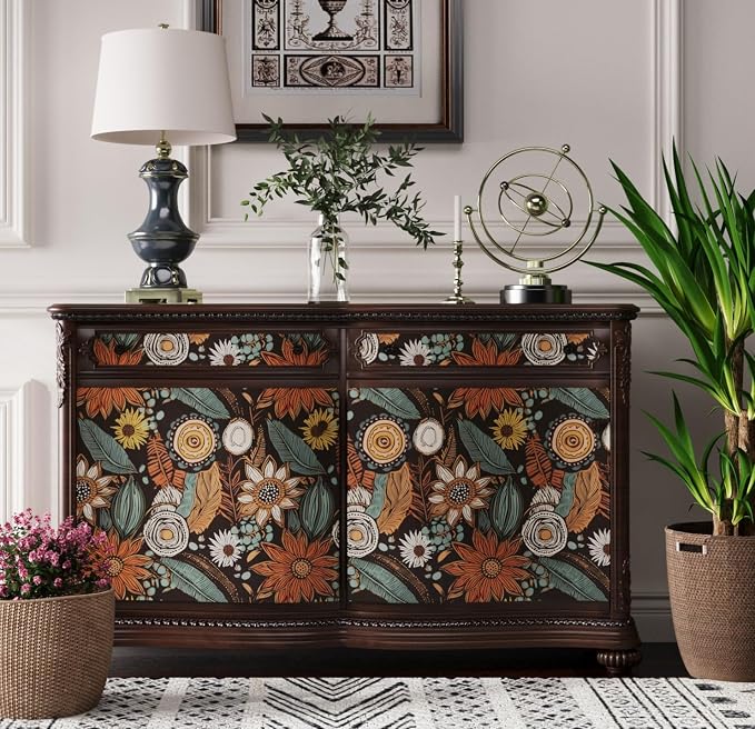 Rustic Boho Wallpaper Peel and Stick, Vintage Dark Brown Floral Contact Paper - Image 3