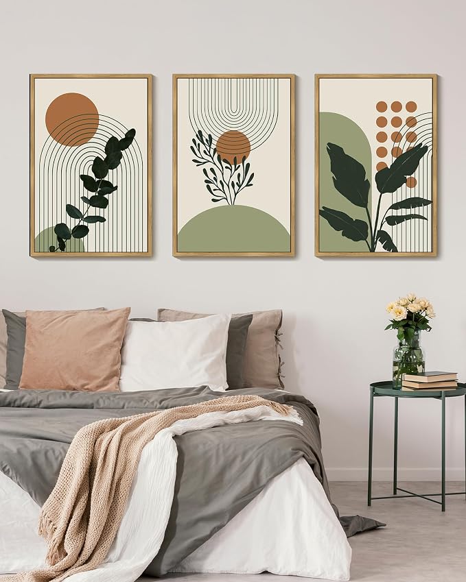 PHOPAGO Boho Plant Wall Art Green Botanical Bohemain Framed Wall Printing - Image 4