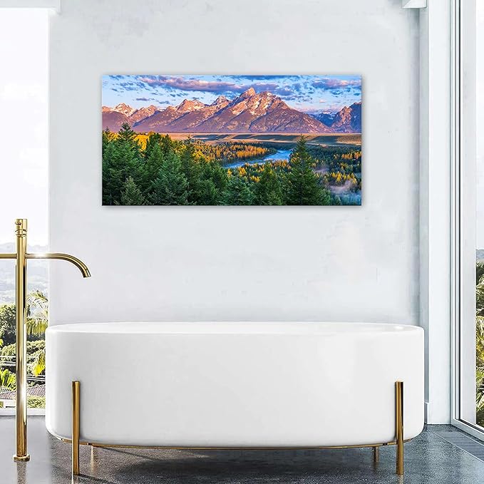 AIYISU Grand Teton Mountain Wall Art Sunset Nature National Park Posters Oxbow - Image 5