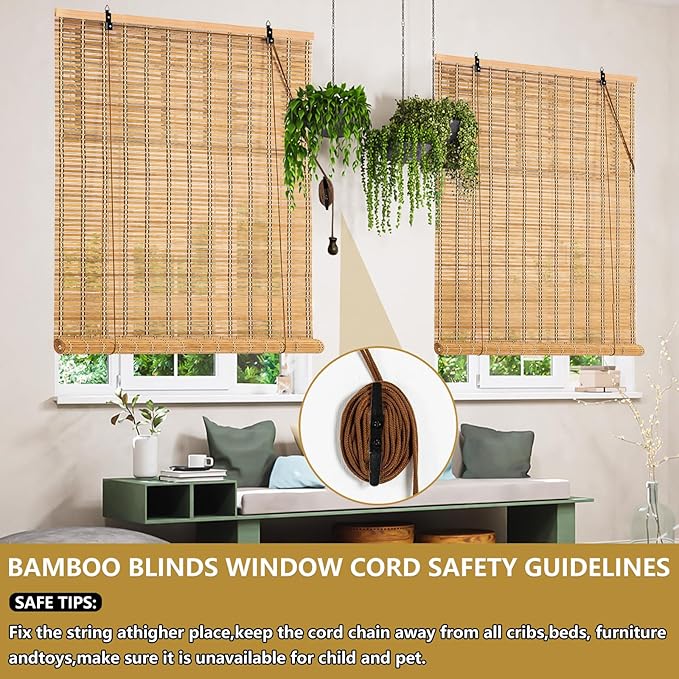 24x72 Inch Bamboo Blinds for Interior Windows, UV Protection Roman Bamboo - Image 4