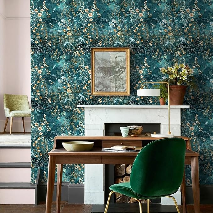 Floral Peel and Stick Wallpaper Green Flower Contact Paper 17.3inch x 118.1inch - Image 9