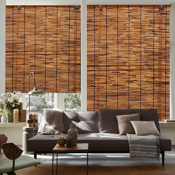 2 Pack Bamboo Reed Roll-Up Blind Shades by PAKNANO