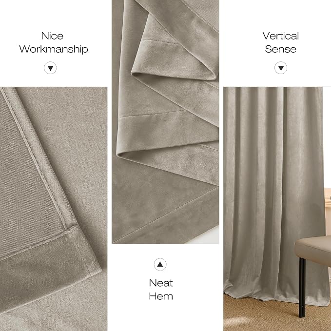 NICETOWN Living Room Camel Velvet Curtains 12 ft Length, Sound and Sunlight - Image 6