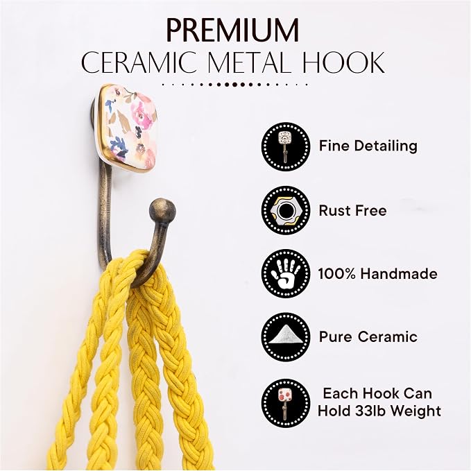 Indian Shelf Pack of 12 Ceramic Wall Hooks Modern - Image 7
