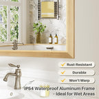 40x32 Inch Bathroom Mirror for Wall, Anti-Rust Oak Wood Grain Metal Framed - Image 4
