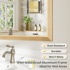 28x36 Inch Bathroom Mirror for Wall, Anti-Rust Oak Wood Grain Metal Framed - Image 4